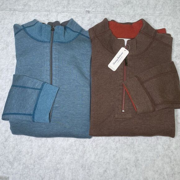 Lot 2 New Tommy Bahama XLT Reversible 1/4 Quarter Zip Pullover Mens Sweatshirt - Picture 1 of 13
